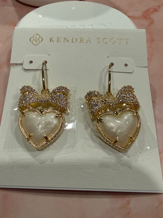 Kendra Scott Jewelry - Kendra Scott | Gold Plated Heart, Pearl & Crystal Bow Drop Earrings